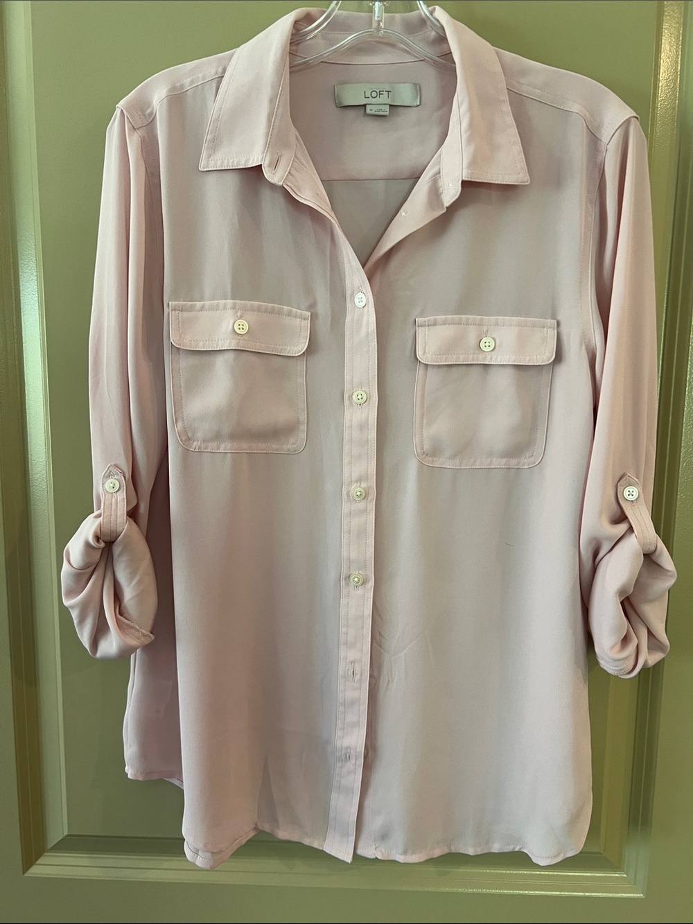 LOFT Pale Pink Button-Front Utility Shirt